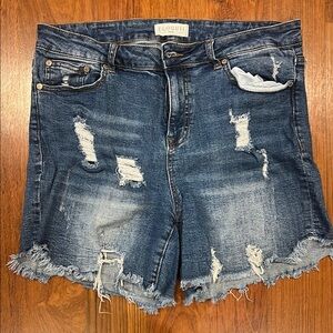 Eloquii Women's Distressed Blue Denim Shorts